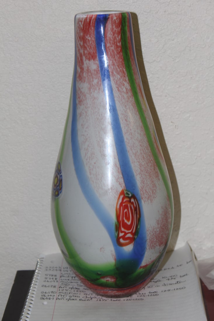 Milifiori-style Art Glass Vase: 13" tall