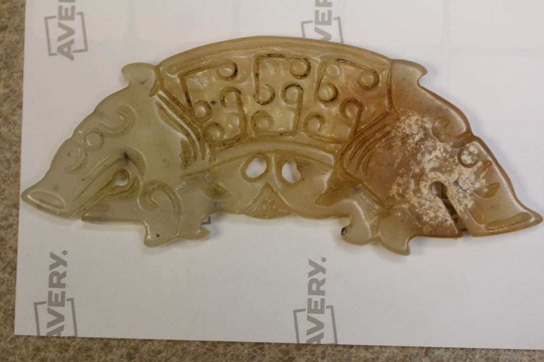 Jade or Stone Half Moon Plaque: 4" across