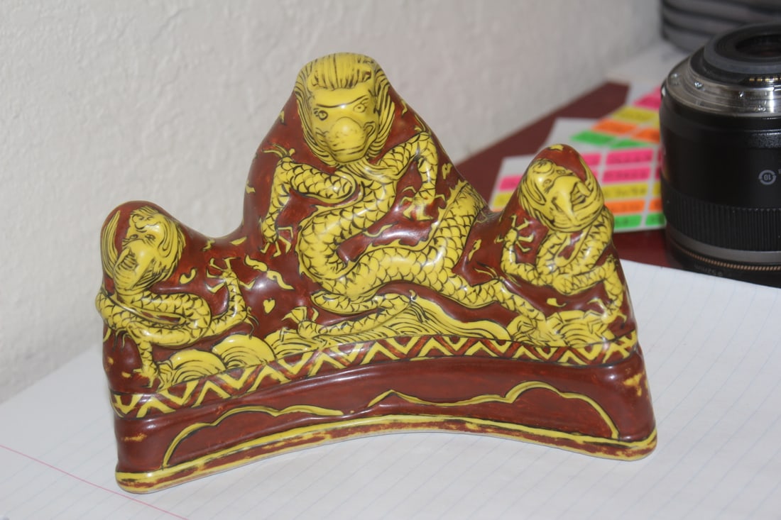 Chinese Porcelain Brush Rest: signed - 6 1/8" across