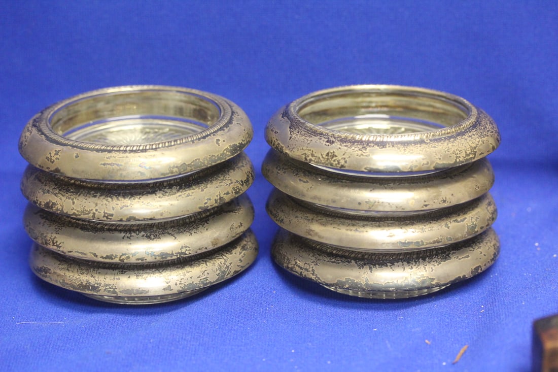 Set of 8 Sterling Rim Coasters: 4" in diameter