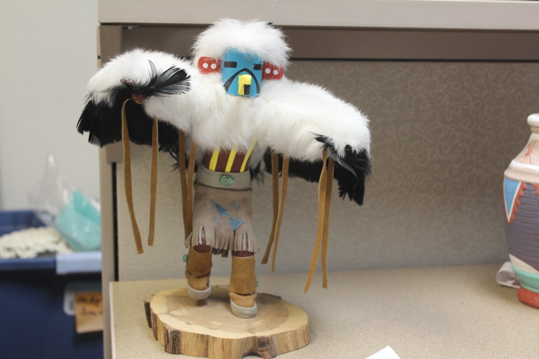 Signed Katchina Doll: leather, Navajo, Hobi - 12 inches tall