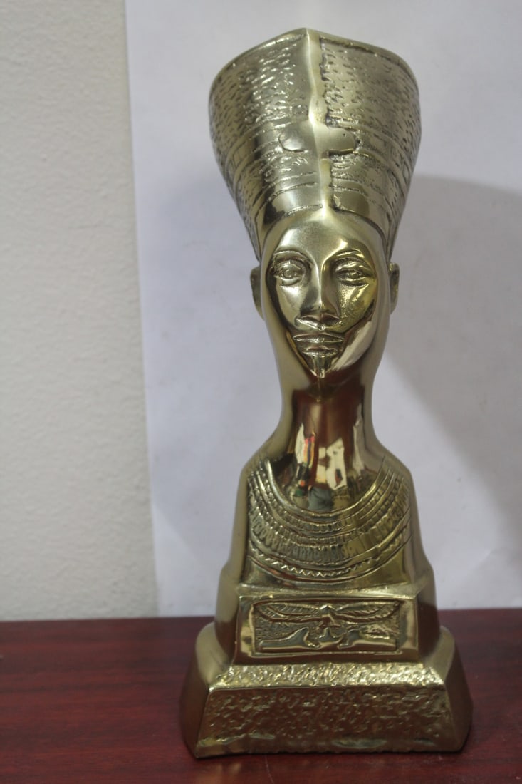 A Brass Egyptian Queen Figure: 13 1/2" tall