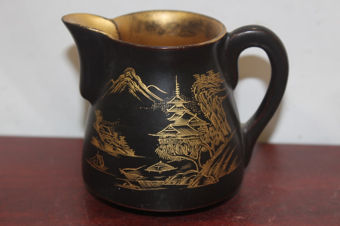 A Japanese Lacquer Creamer: 3 1/4" tall - solid - well carved