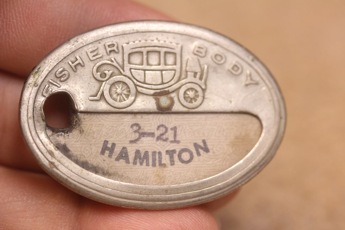 Antique Fisher Body Name Tag: please note: missing the pin