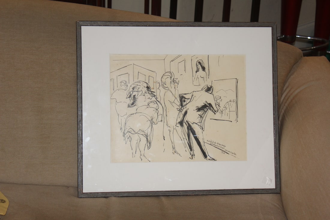 Etching by Aaron Sopher: please note: few painted spots - overall= 20 3/4" x 17 5/8"