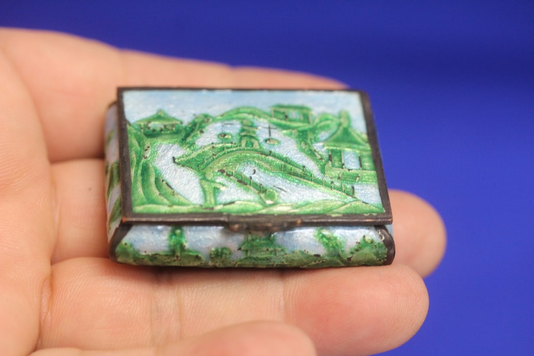 An Enamel on Metal Box: marked "China" - early 20th century - 1 7/8" across
