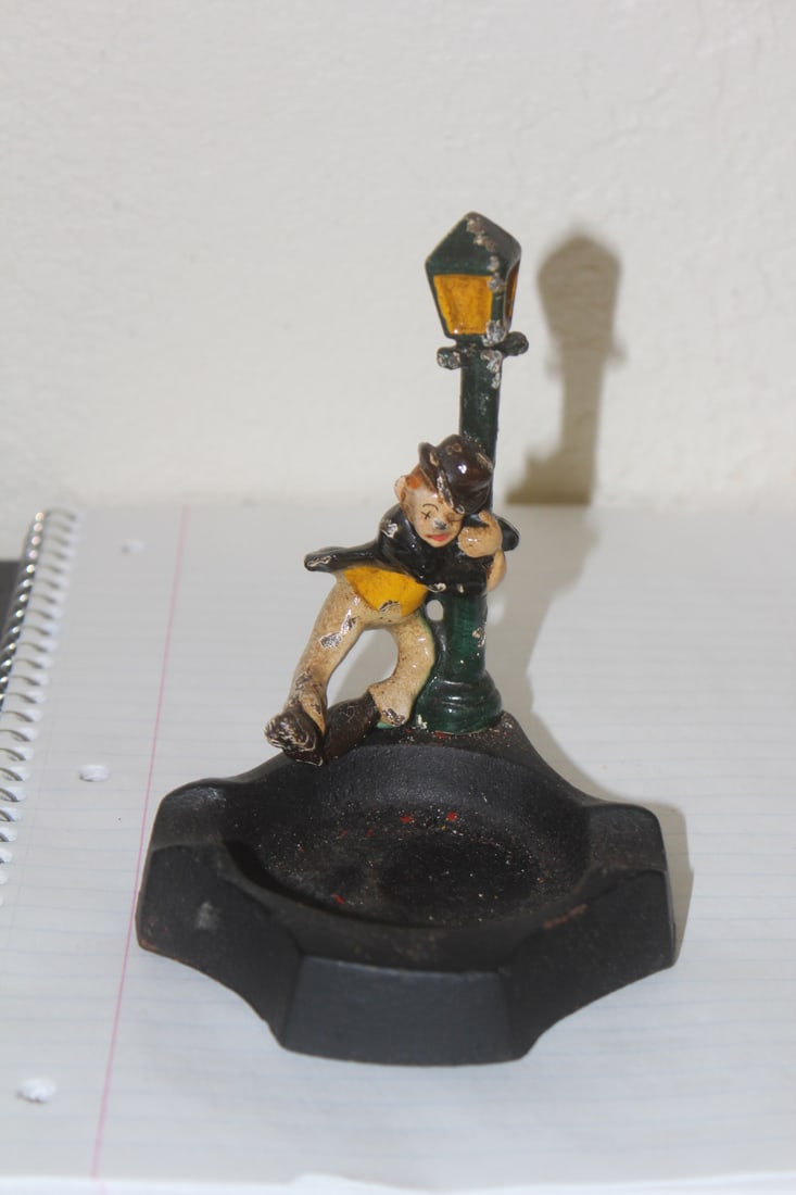 Cast Iron Ashtray: please note: worn - 5" tall