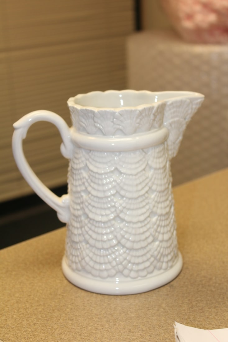 White Ceramic Pitcher: made in Italy - 6 1/2" tall