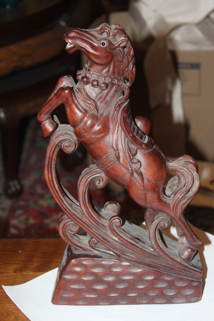 Wooden Chinese Horse: very well carved - marked 1949 on the bottom - 12 3/8" tall