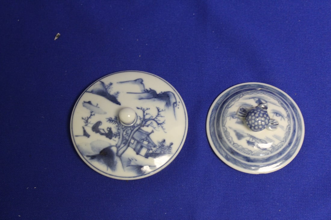 Lot of 2 Antique Porcelain Lids: small lid= as found