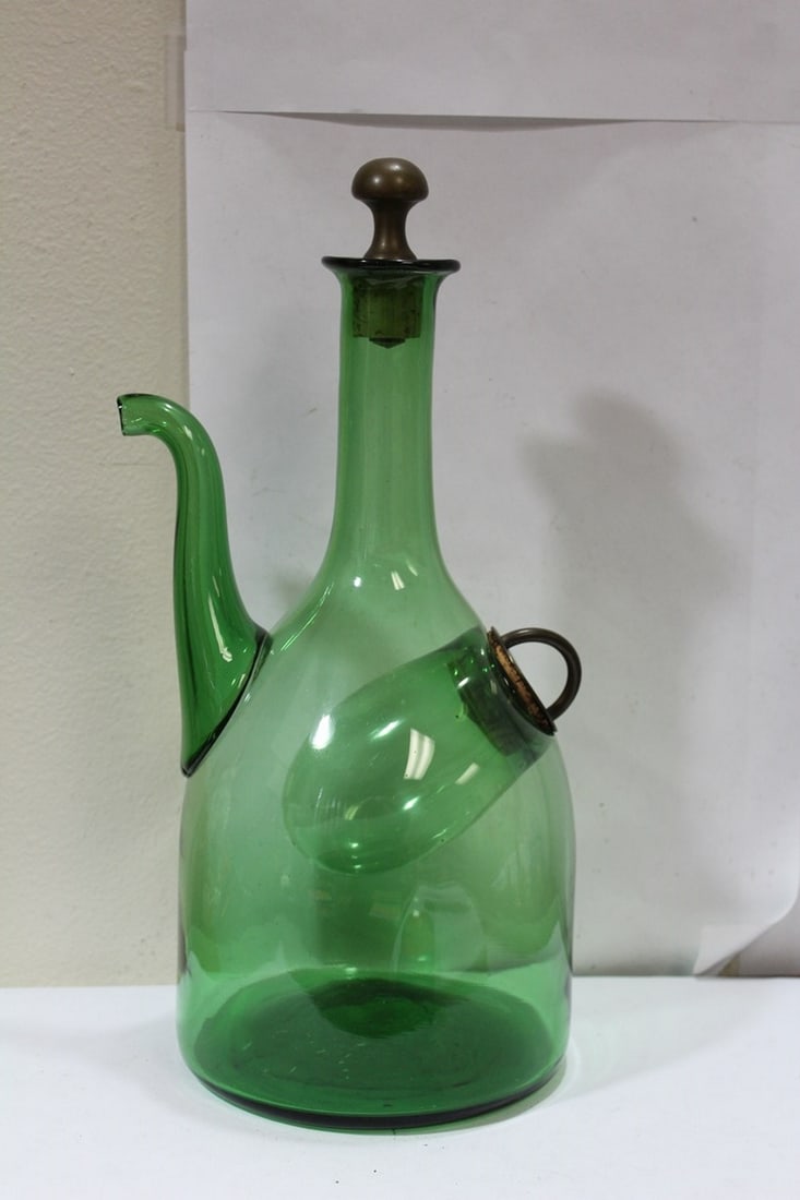 An Italian Green Decanter: appears to be handblown - 14 1/4" tall