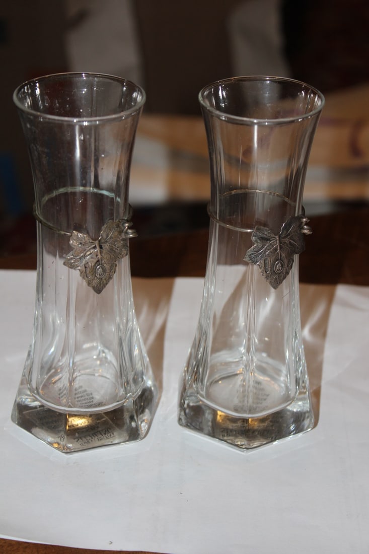 Pair of Sterling Leaf Vases: small - 6" tall each