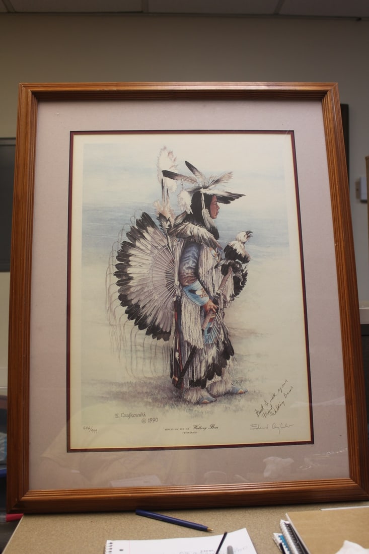 Edmund Czajkowski 1990 "Walking Bear" Lithograph: hand signed and coloured - limited edition - framed - overall= 30 1/2" x 23 5/8"