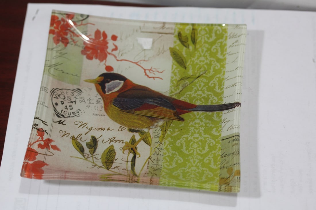 A Glass Bird Plate: 6" square