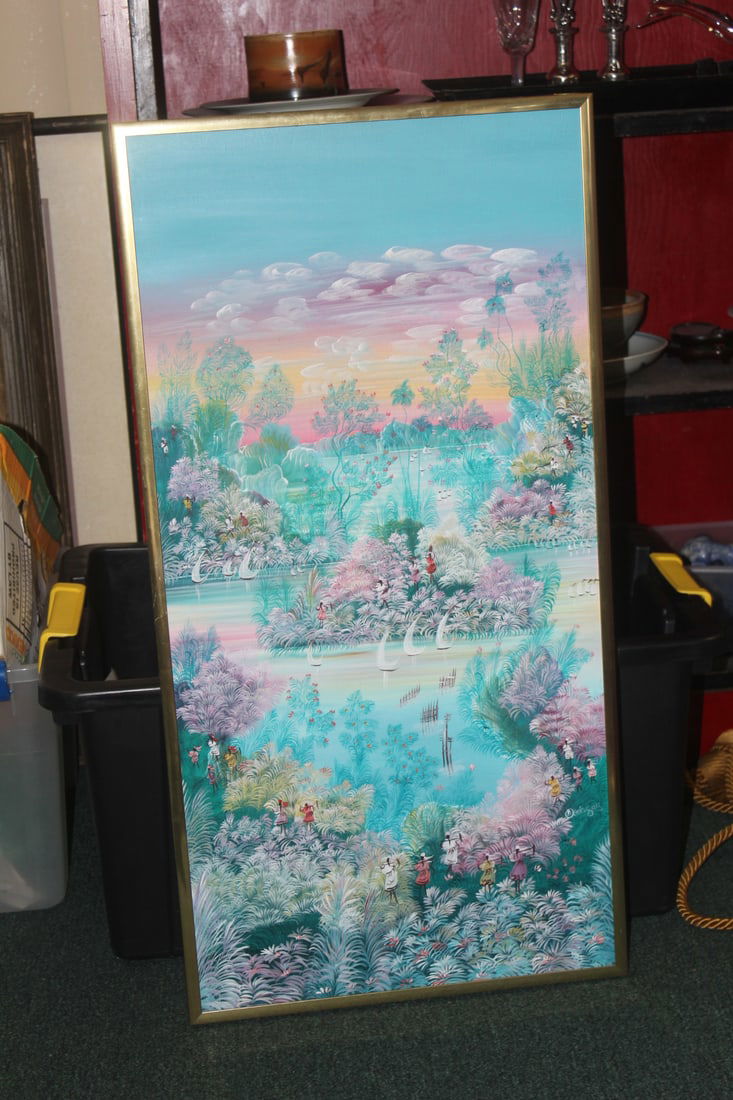 Original Signed Oil on Canvas: Haitian Art - Framed - 1980's - please check images out for measurement