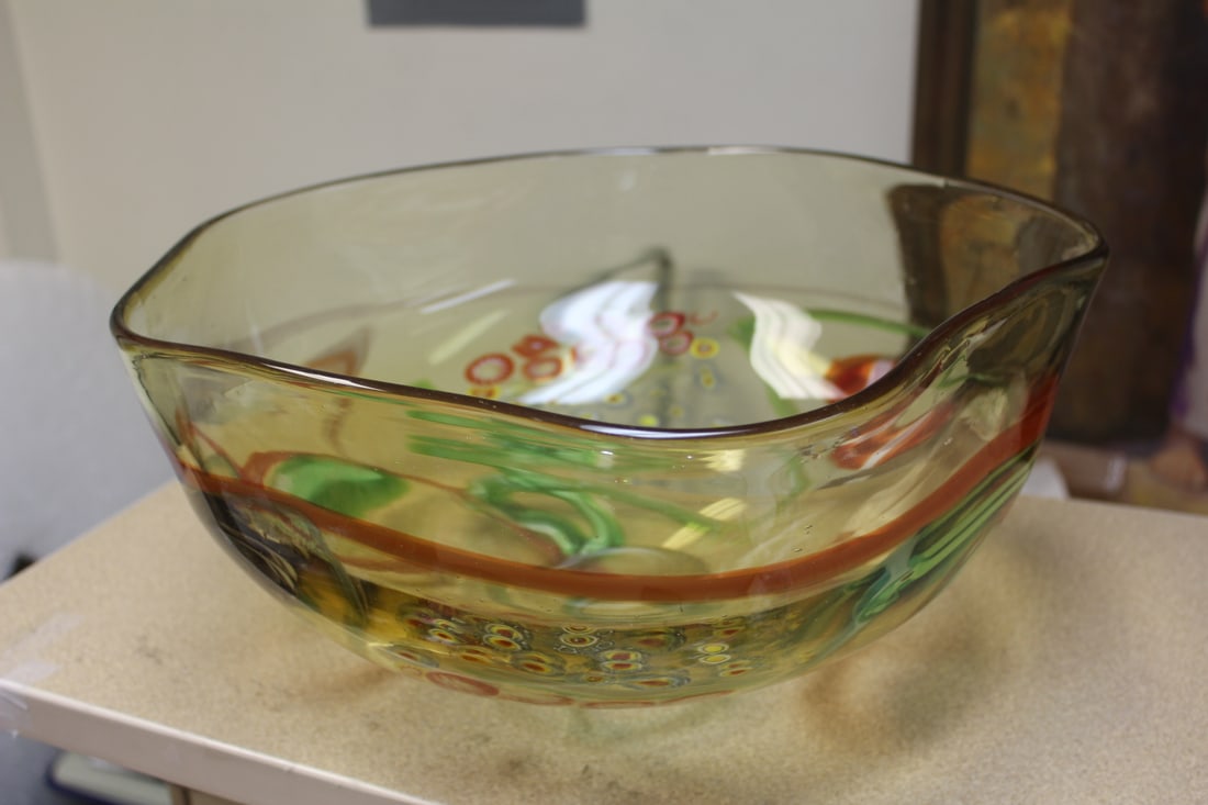 Large Artglass Milifiori Bowl: impressive - 16" in diameter - 7 1/2" tall
