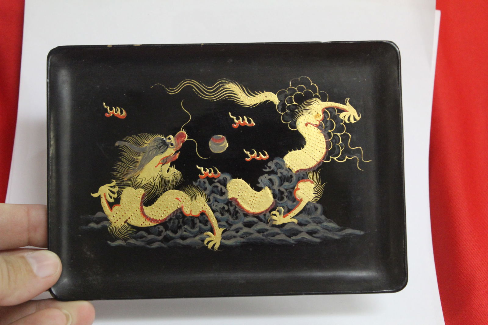 A Signed Lacquer Tray: signed foochow china makers mark sheng shad - 6 3/8" x 4 1/2"