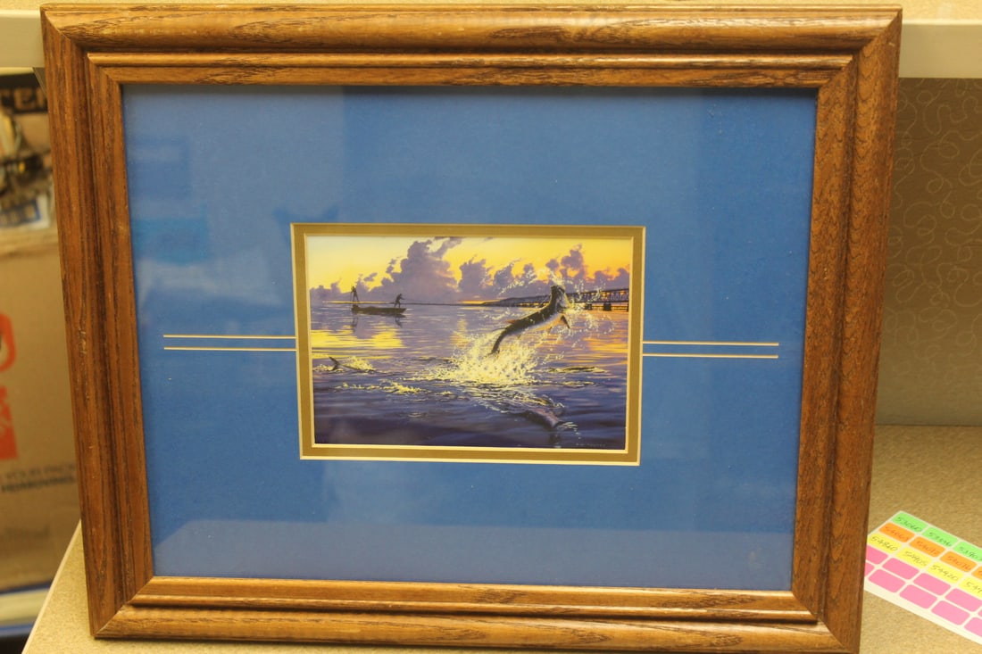 FW Thomas Silk Screen Fishing Print: overall= 16 1/2" x 13 1/2" - framed