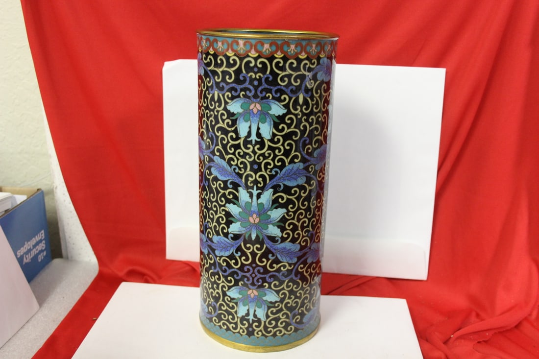 A Chinese Cylinder Vase: 11 3/4" tall - signed on the base
