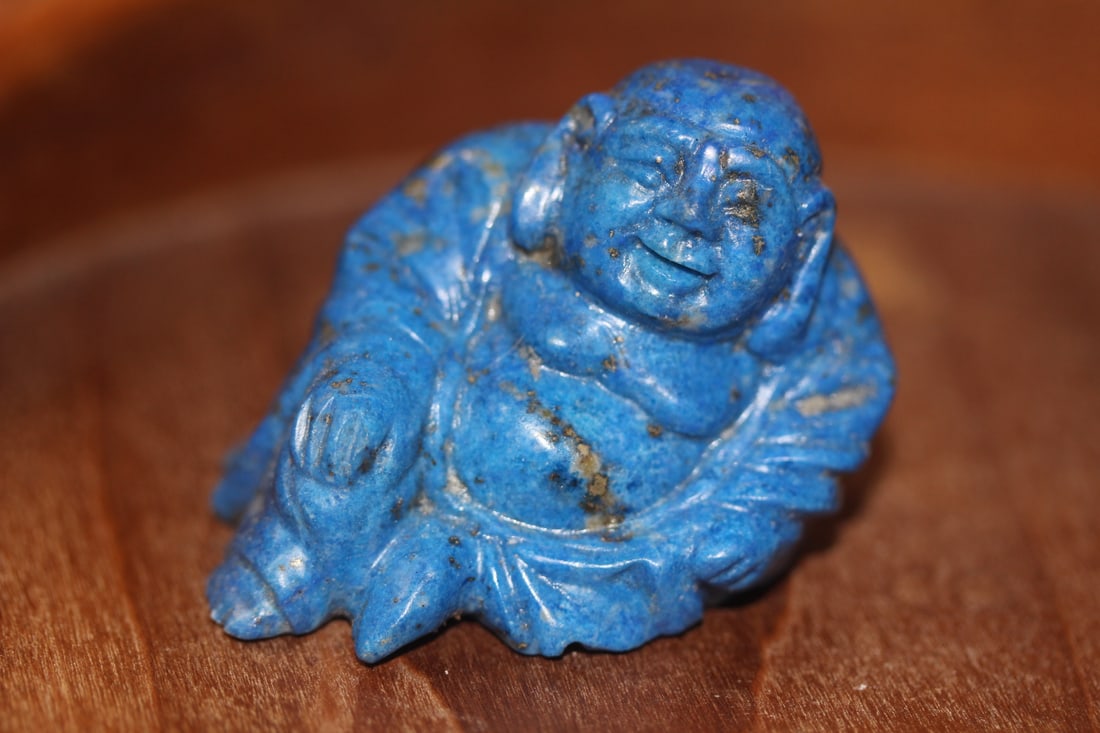Lapis Lazuli Gemstone Reclining Buddha: small: 1 3/4" across