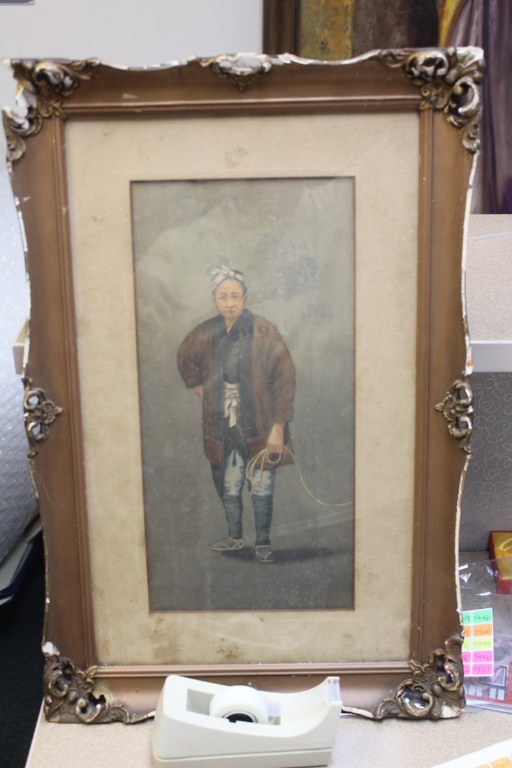 Antique Japanese Framed Watercolour: frame as found - most likely late 19th to early 20th century - overall= 23" x 15"