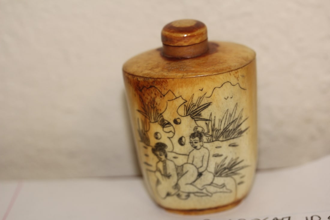 Erotica Bone Snuff Bottle: 3" tall