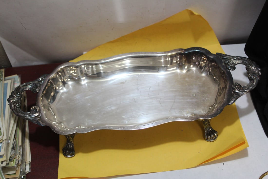 A Silverplated Footed Tray: with handles - 15 inches across, from handle to handle