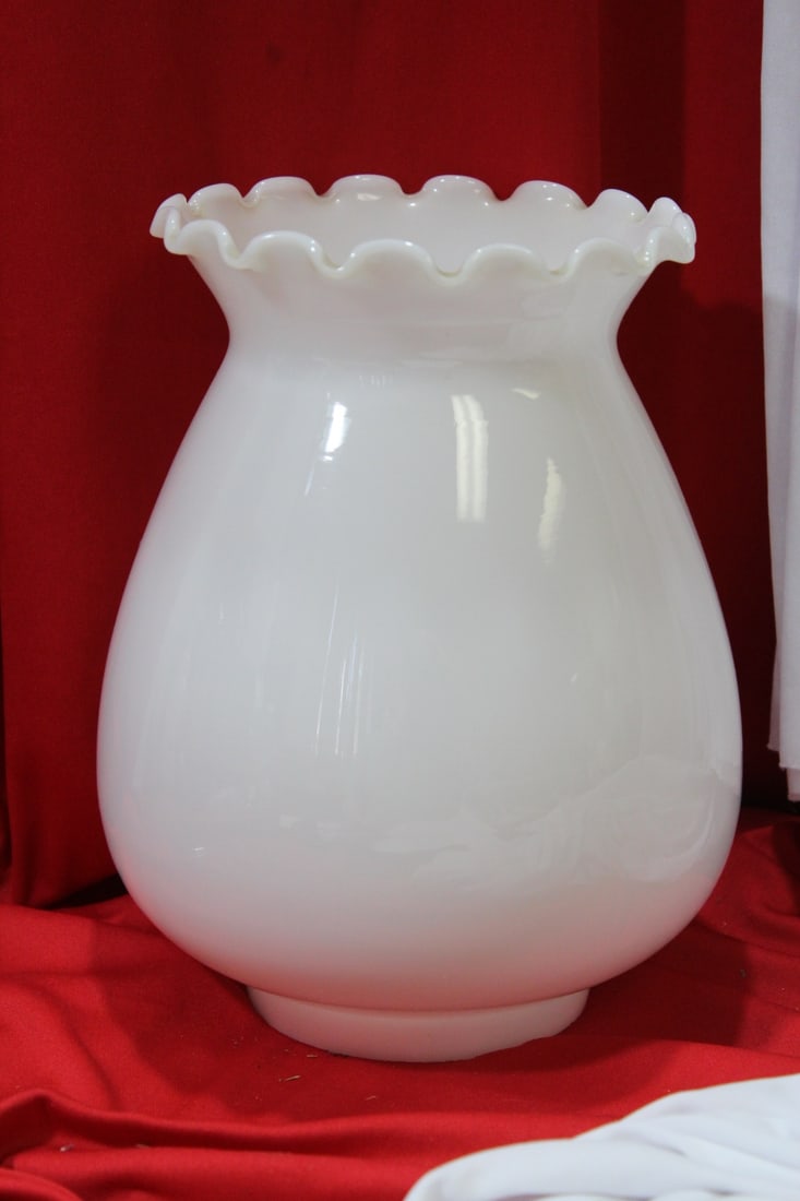 A Milk Glass Lampshade: bottom diameter= 3 3/4" - inside= 9 inches tall