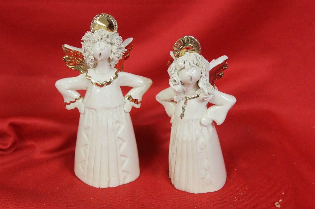 Lot of Two Ceramic Angels: taller= 5 inches - signed: Meindl