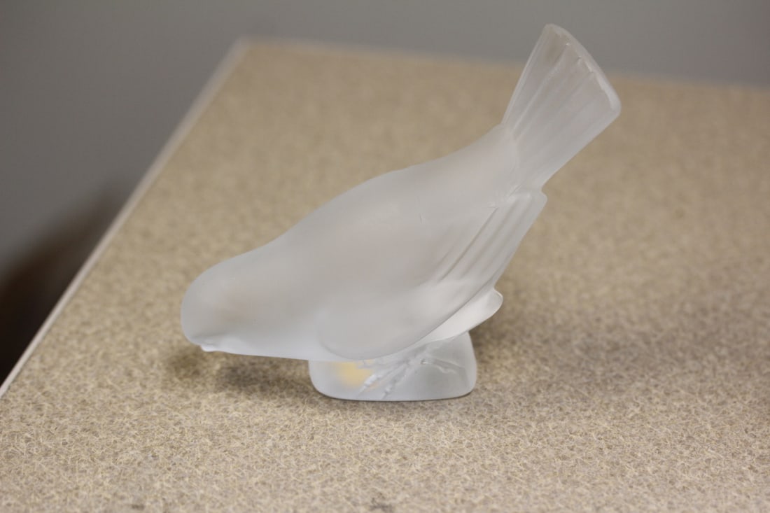 Lalique Frost Glass Sparrow: signed Lalique, France - 4 1/8" across