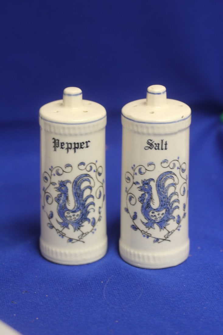 Blue and White Ceramic Salt and Pepper Shakers: possibly Delft - 4 1/4" tall each