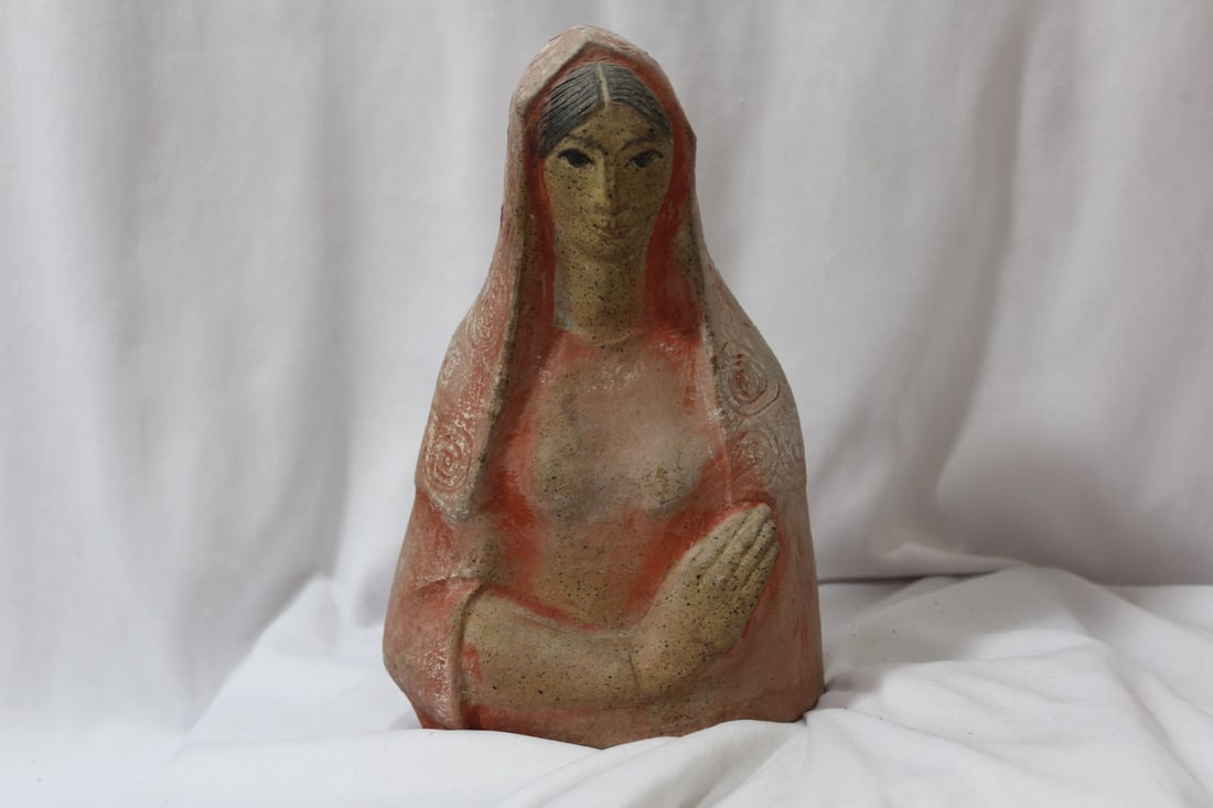 A Clay or Cement Figure of St. Mary: 8 1/4" tall