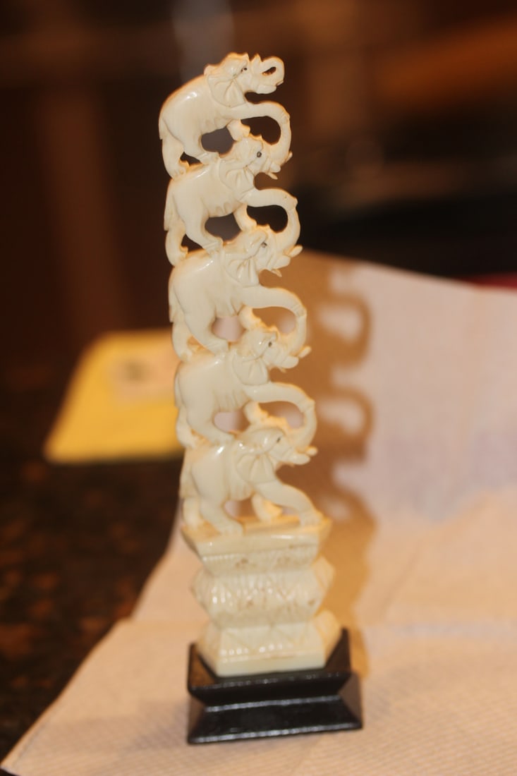 Bone Elephants on Stand: most likely Chinese - overall= 7" tall