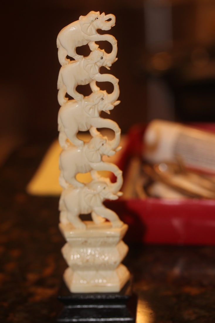 Bone Elephants on Stand - 2