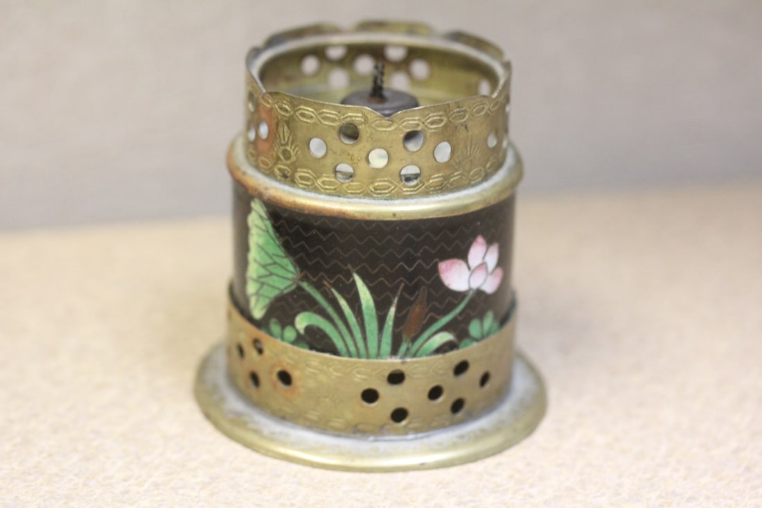 Cloisonne Opium Lamp: Chinese, please note: no glass marked Hong Kong, 2 1/2" tall