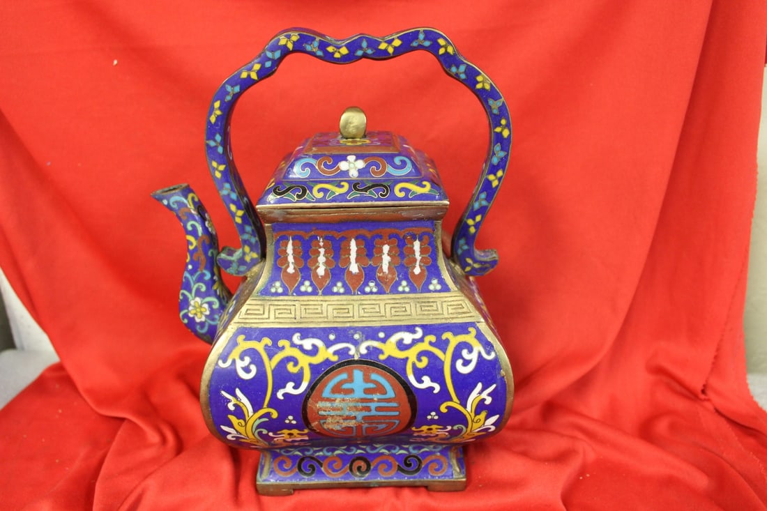 A Large Cloisonne Teapot: Chinese - 10 1/2" tall