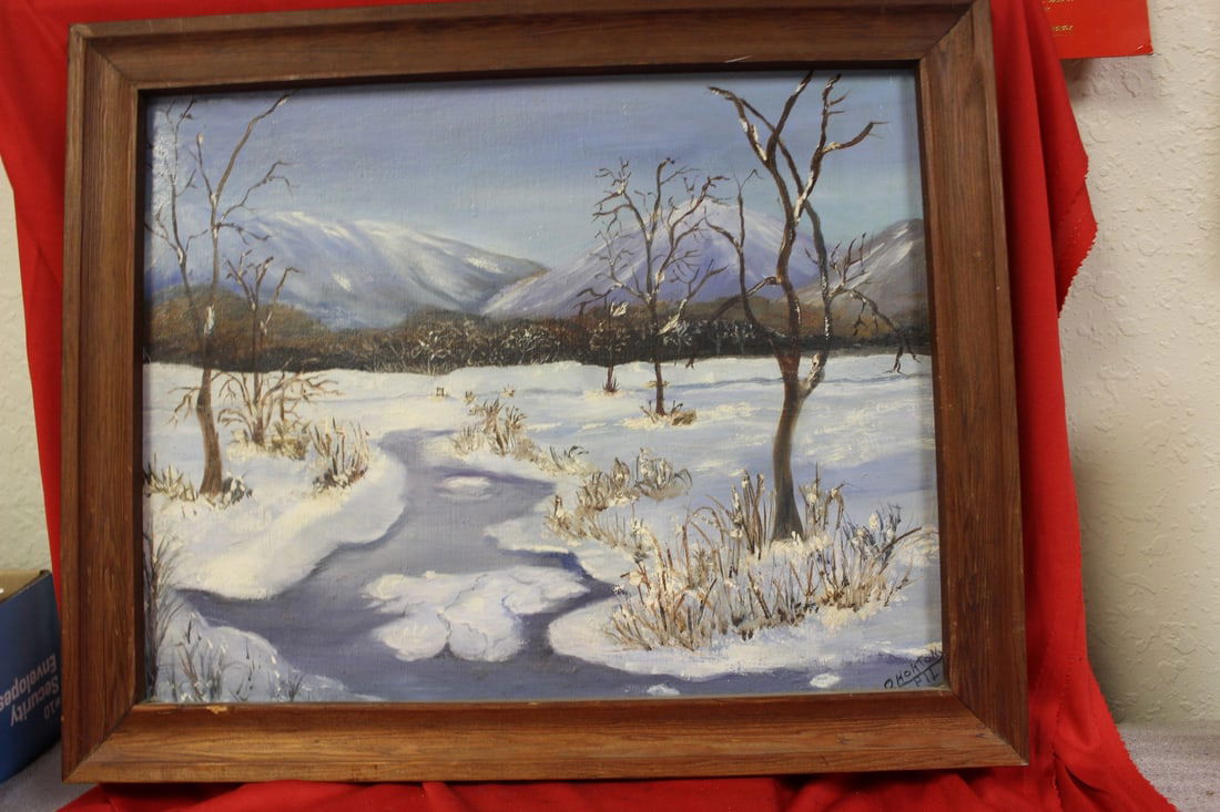 A Signed Horton Oil on Board Painting: overall= 20 3/4" x 17"