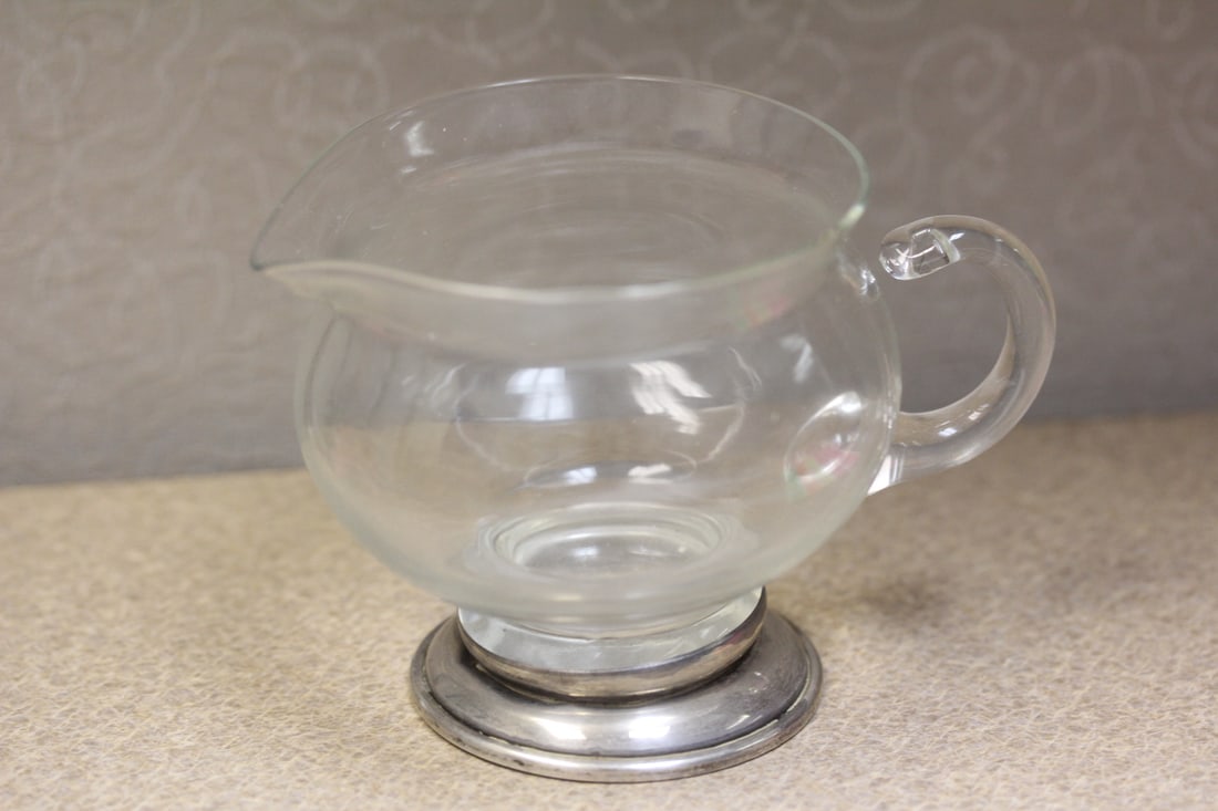 Sterling Rim Glass Creamer: 3 1/2" in diameter
