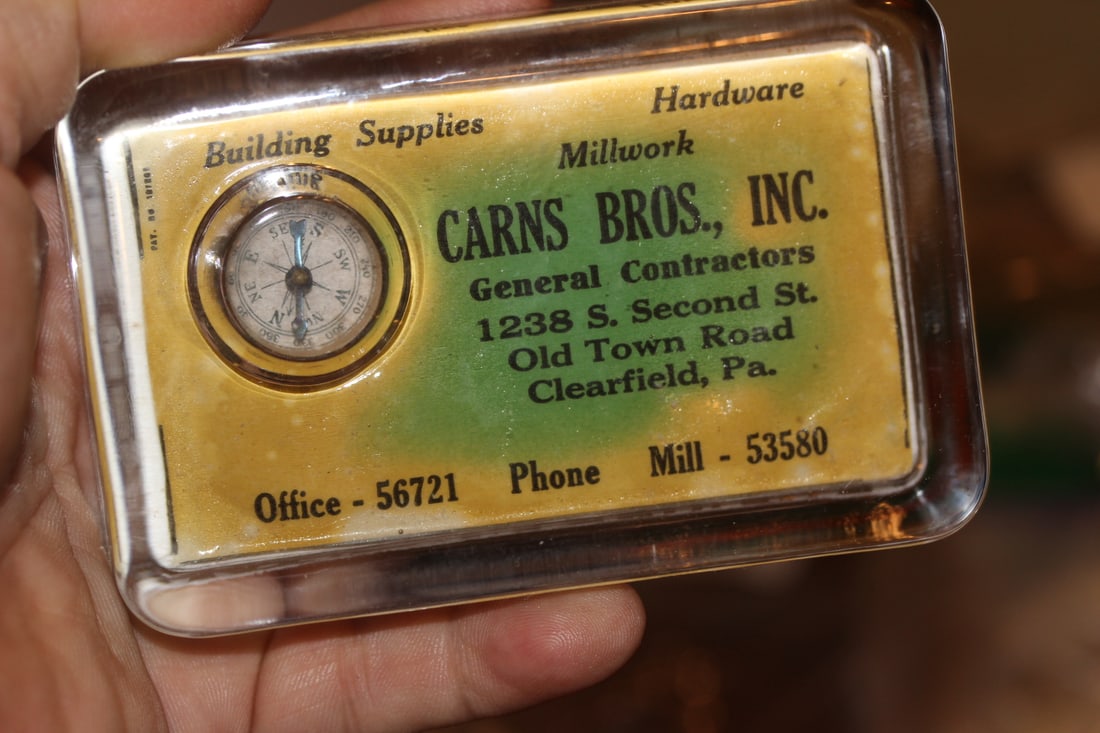 Old Building Supplies Compass Paperweight: 4 3/8" across