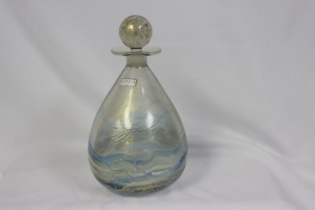 A Gozo Art Glass Parfume Bottle: 6 3/4" tall - signed on the bottom