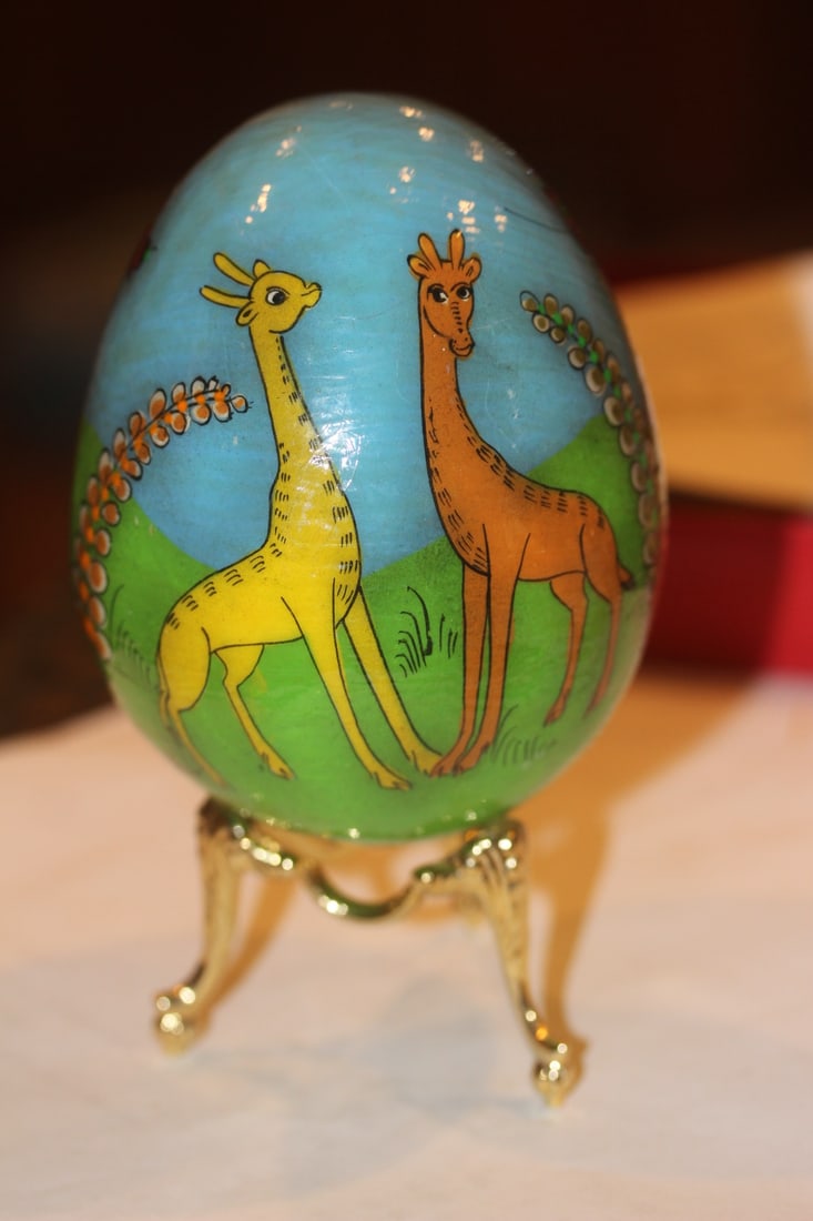 Signed Lacquer Egg: on stand - egg only= 4 5/8" tall