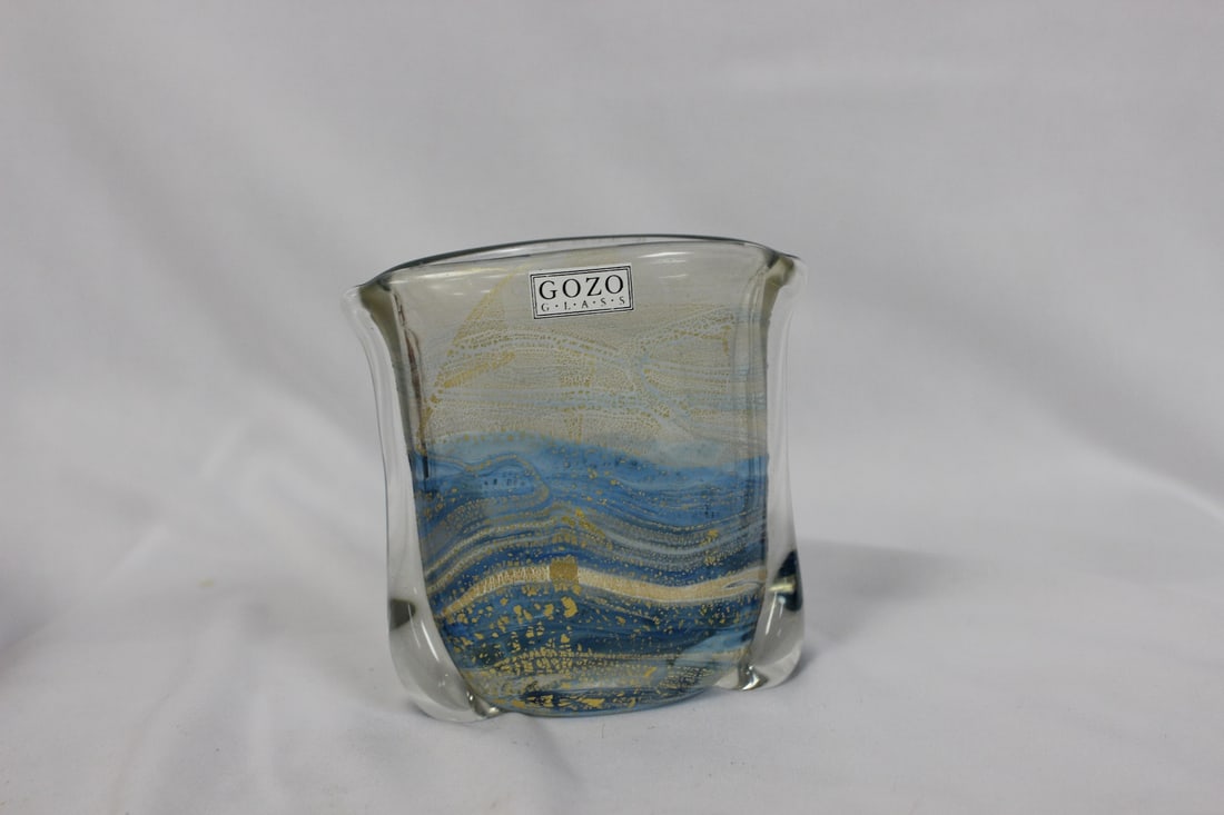 A Gozo Art Glass Widemouth Vase: 3 1/4" tall - signed on the bottom