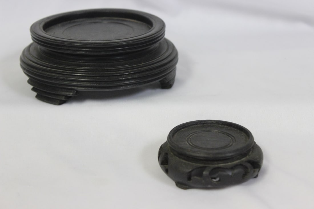 Lot of Two Vintage Chinese Wooden Stands: inside diameter of the larger one is 3 inches