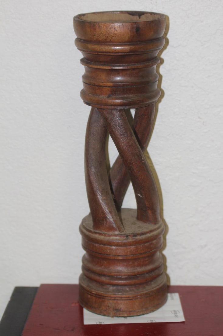 Polynesian Vintage Wood Candleholder: single piece - 12 inches tall
