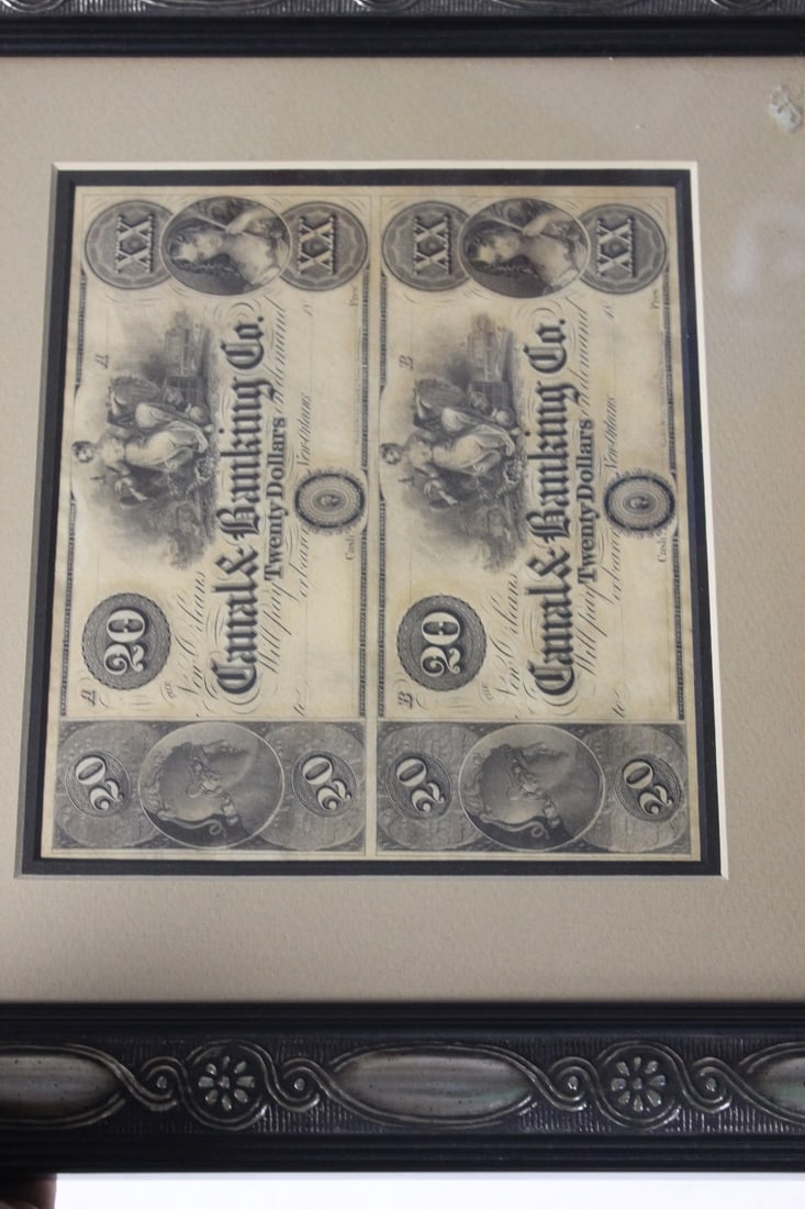 Two Uncut 1840"s Currency: Framed
