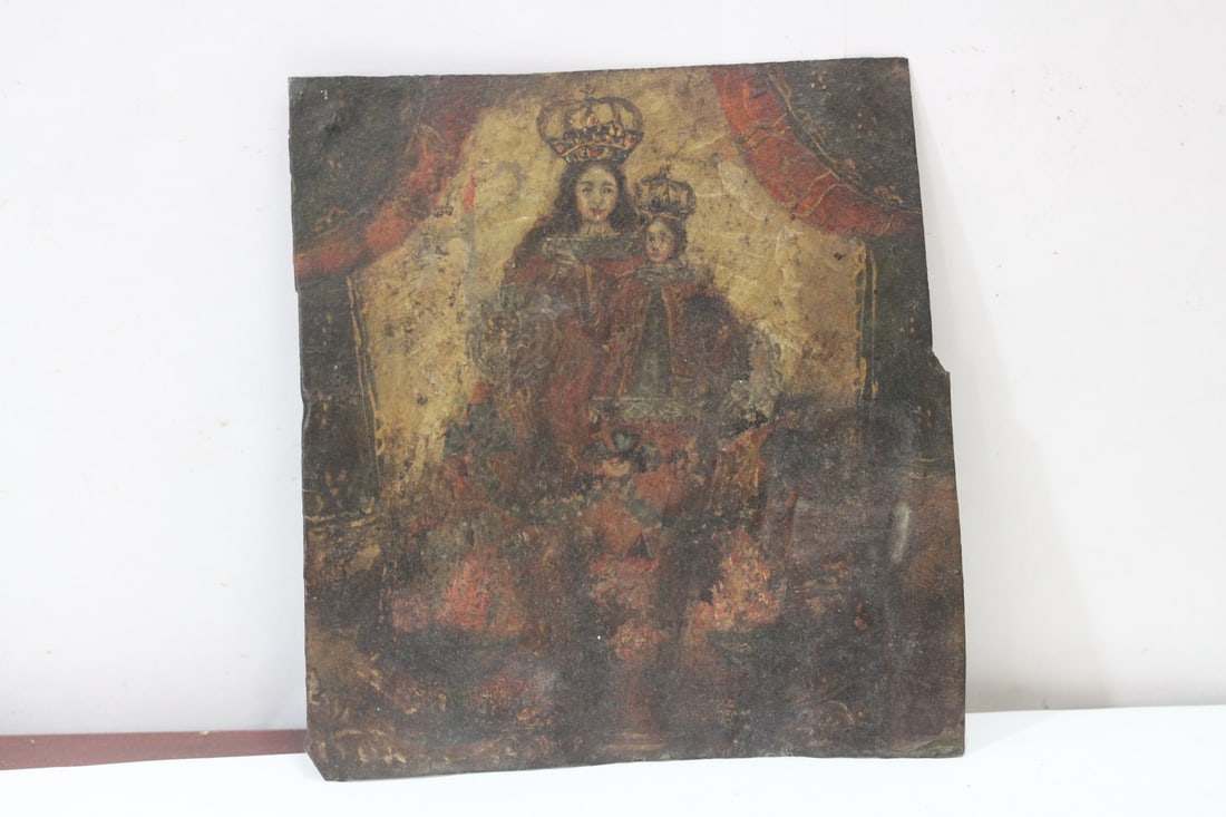 A Small Oil on Tin: 19th century or earlier - unframed - 5 3/4" x 6 1/8"