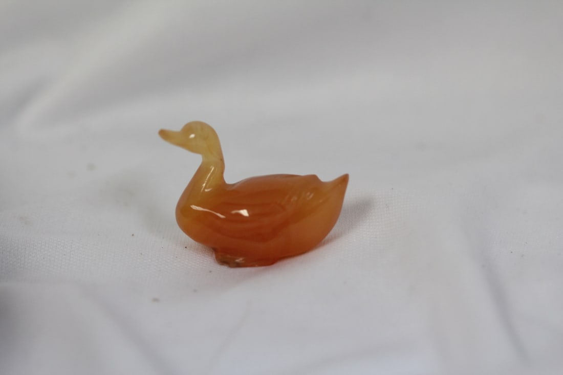 An Old Miniature Glass Duck: Chinese - very unusual color -1 1/2" long
