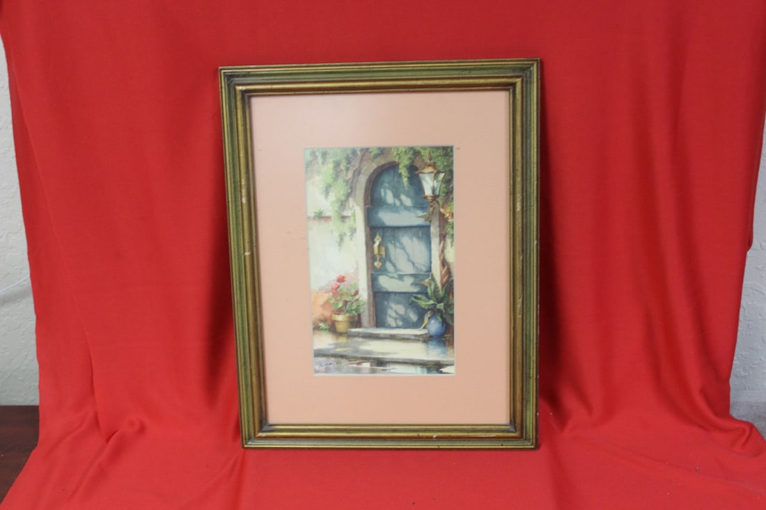 A Signed Caruso Watercolour: Framed - overall= 13 1/2" x 10 1/2"
