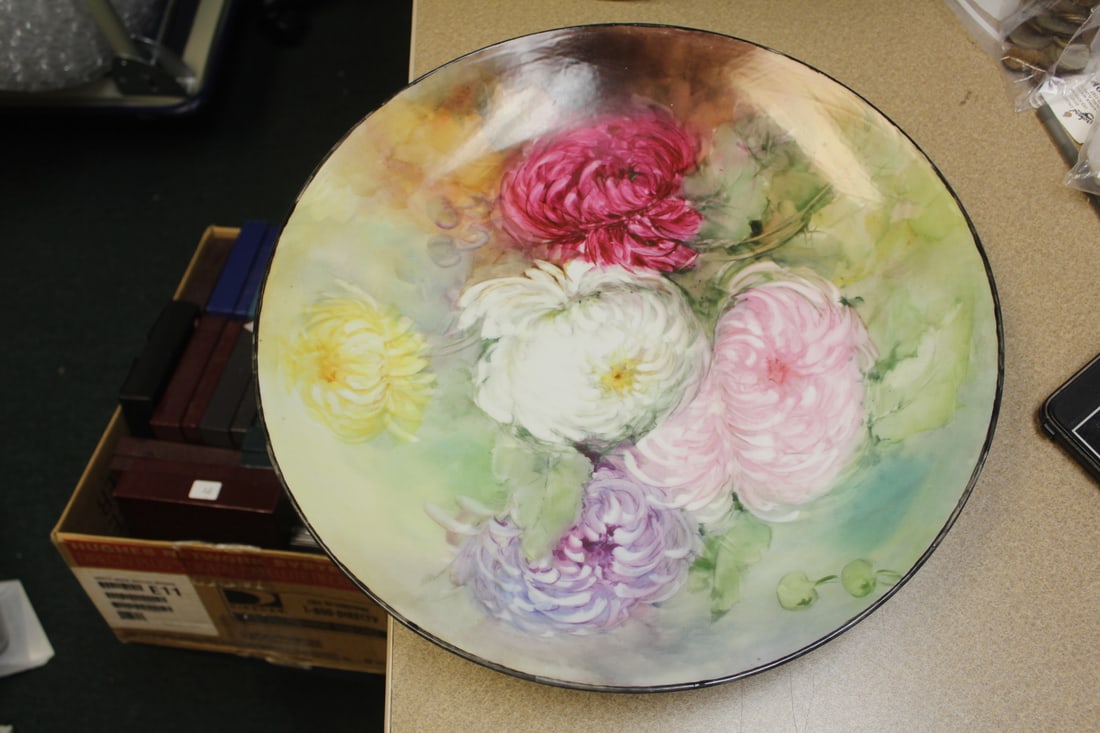 Large Hand Painted Charger: probably 1940's - 14 7/8" in diameter