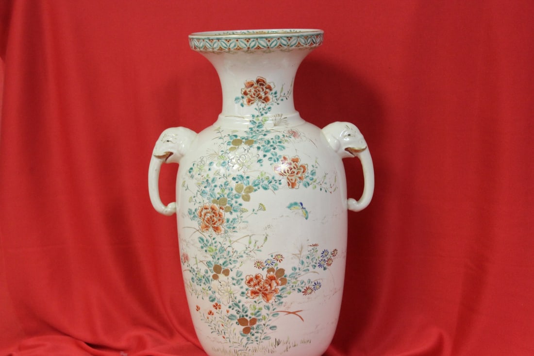 An Antique Satsuma Vase: 14" tall - most likely late 19th or early 20th century